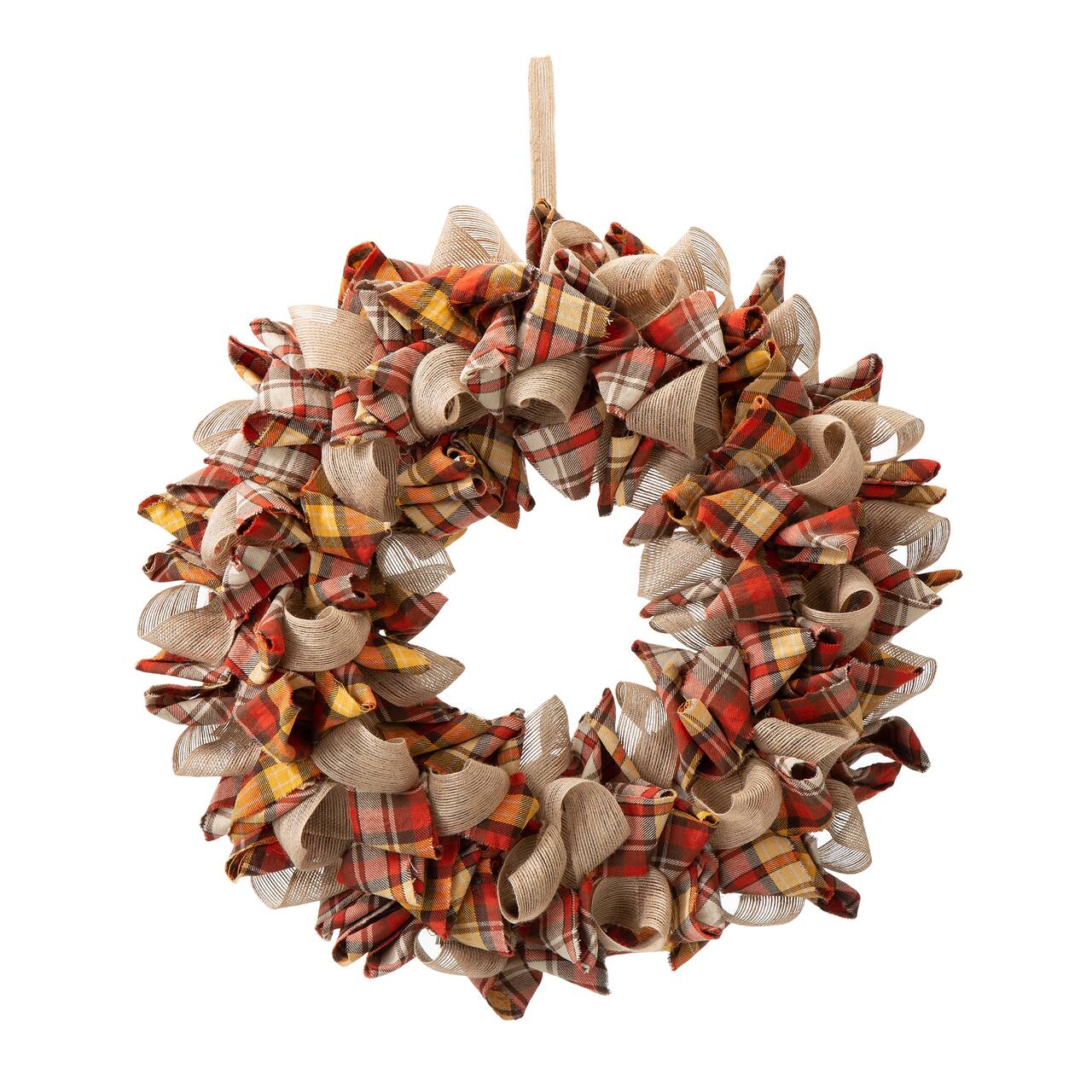 Glitzhome® 18.5" Fall Plaid Fabric Wreath